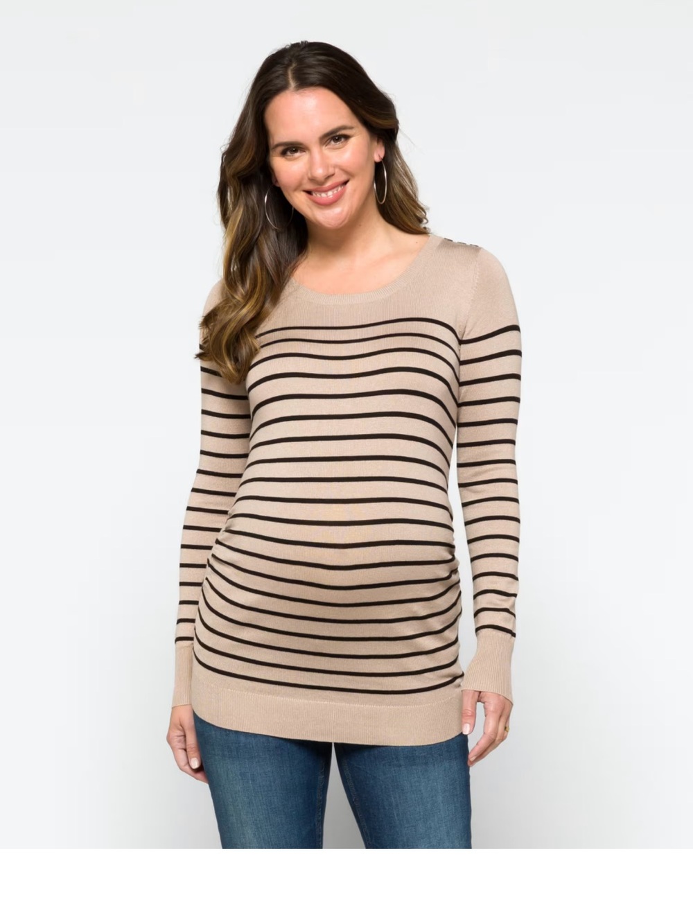 Beige & Black Striped Scoop-Neck Sweater
